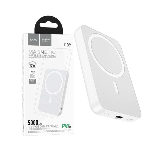 Hoco Magnetic Power Bank J109 Easy for Wireless Charging PD20W 5000mAh White Hoco Magnetic Power Bank J109 Easy for Wireless Charging PD20W 5000mAh White